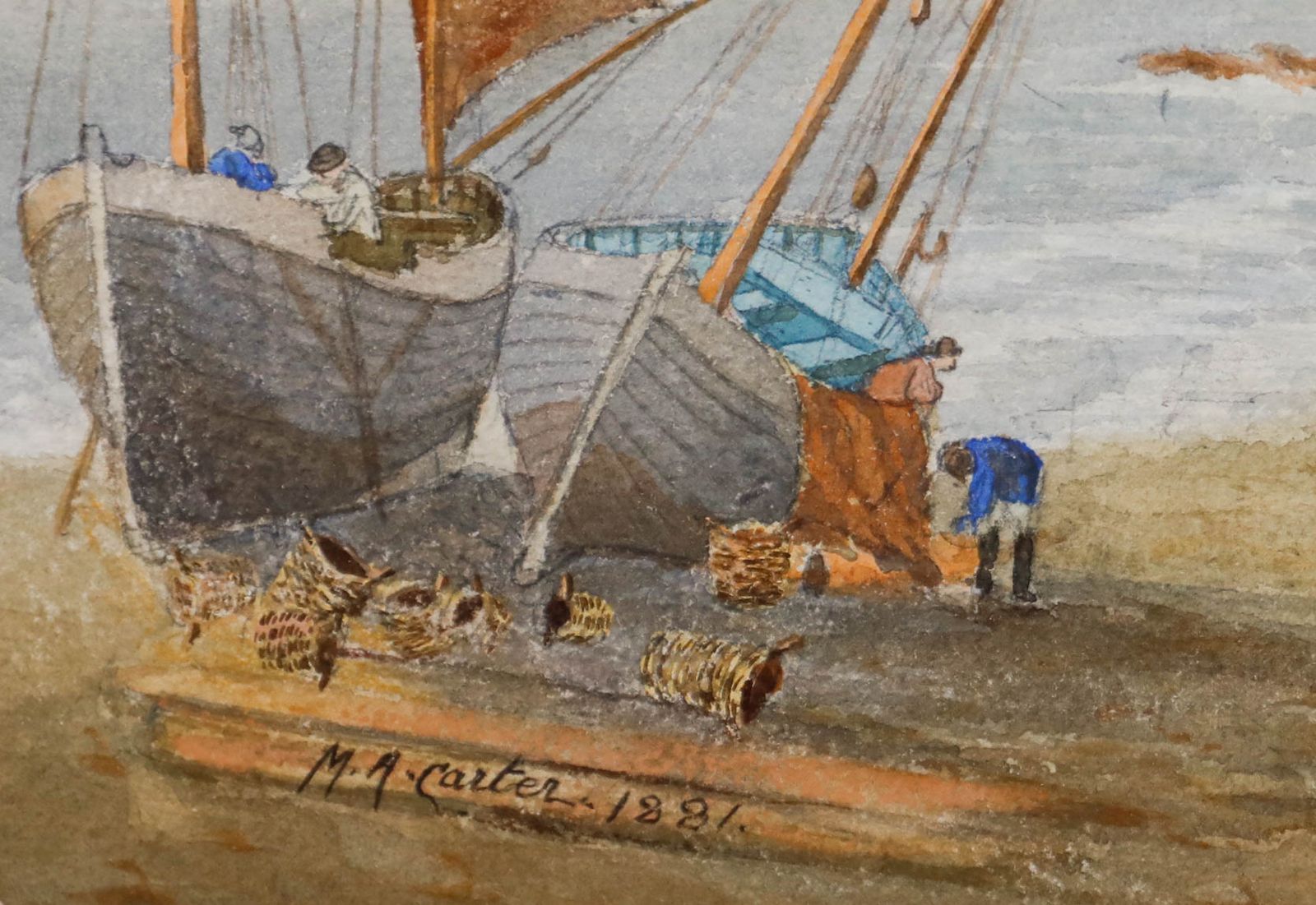 M. A. Carter Framed Late 19th Century Watercolour, Preparing Boats At Newlyn photo vinterior