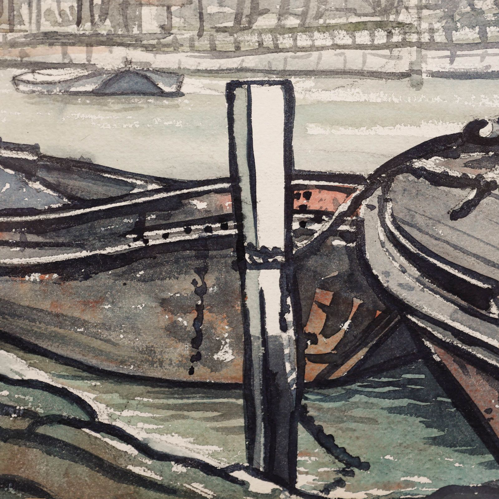 John Weston Framed Mid 20th Century Watercolour, Barges At Teddington Lock photo Art