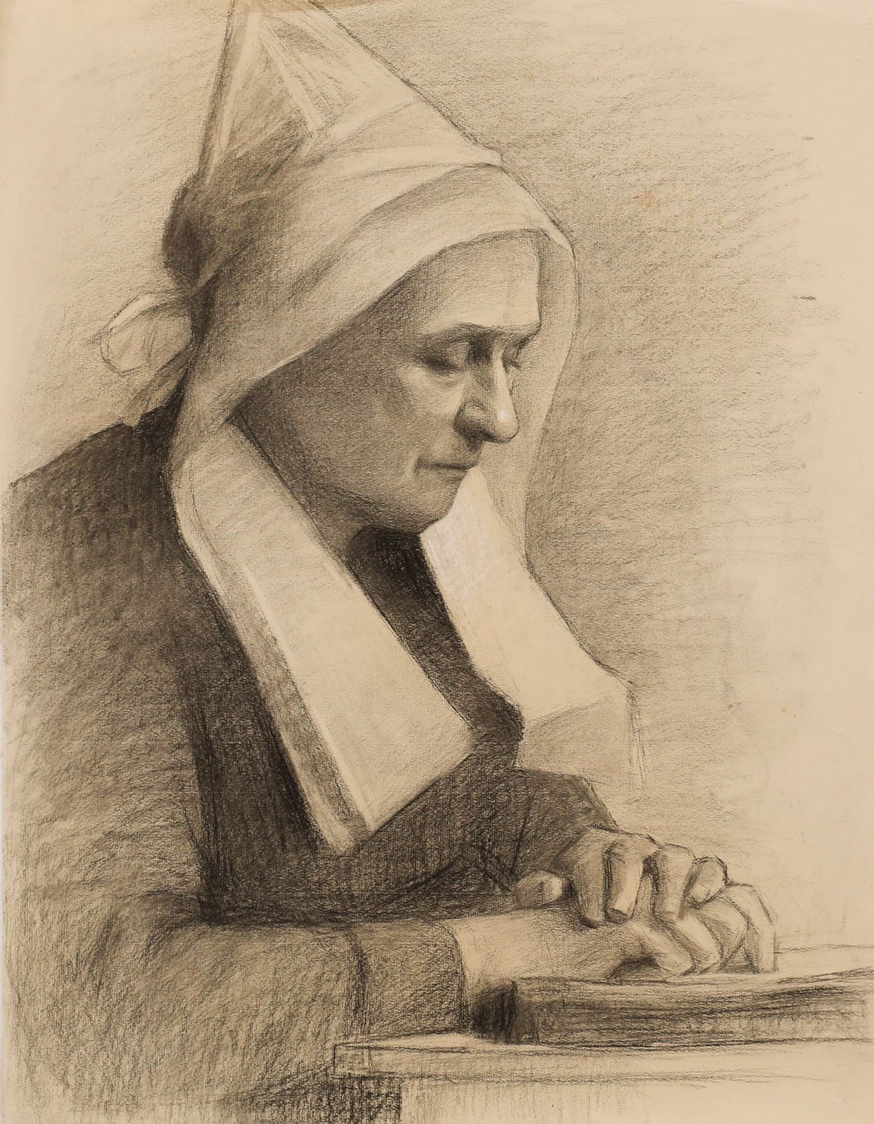 G. Querville Early 20th Century Graphite Drawing, Nun At Prayer