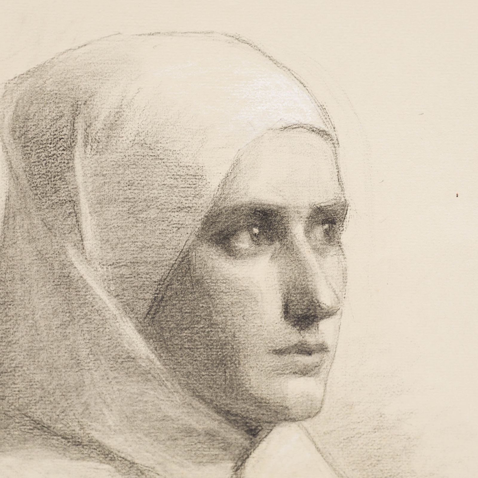 G. Querville French School 1940 Charcoal Drawing, Portrait Of A Nun photo Art
