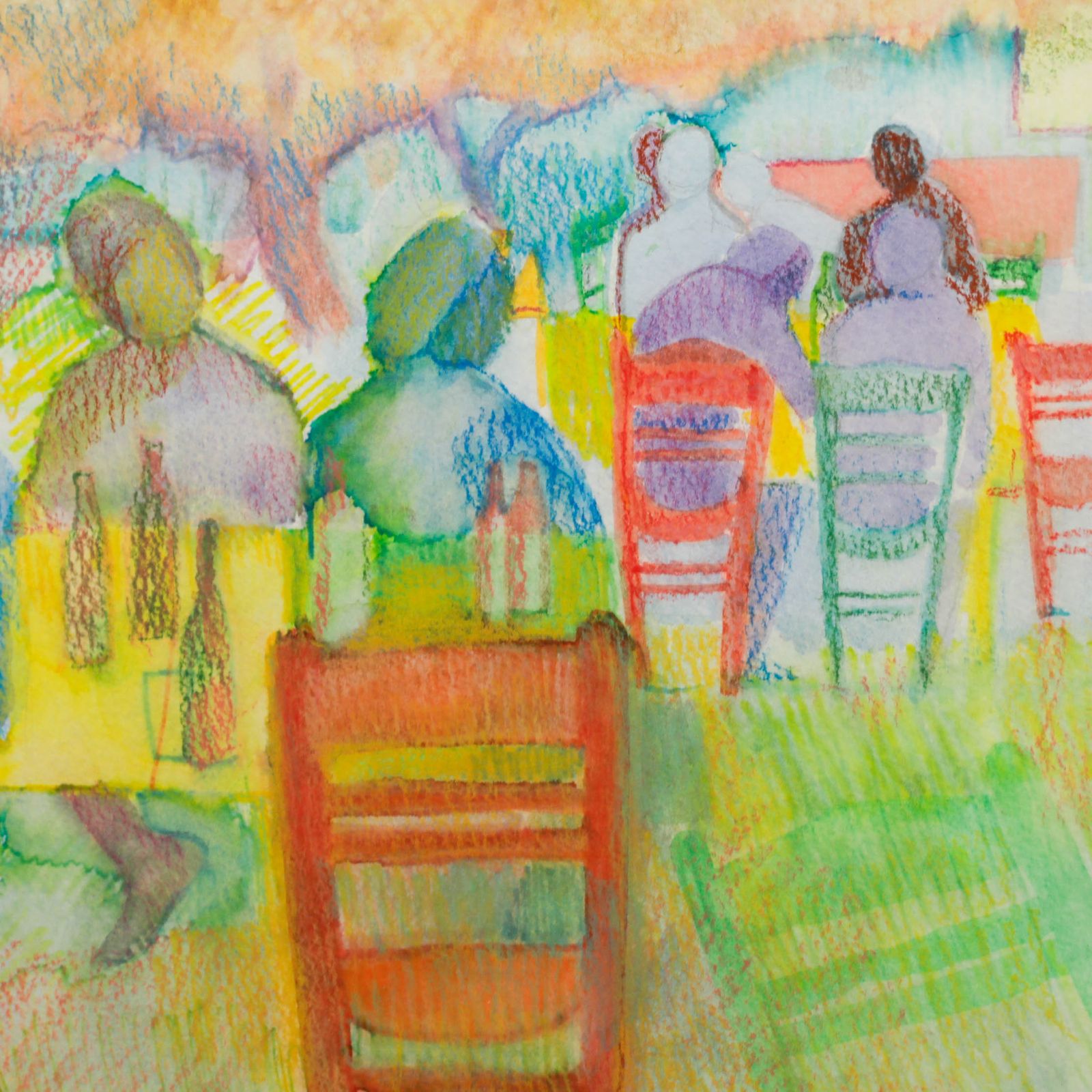 Mary Chugg (1935 2024) Framed Contemporary Watercolour, A Cretan Taverna II photo Art