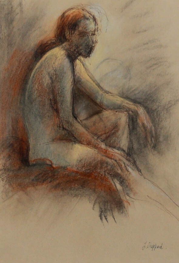 J. Sheppard Framed 20th Century Mixed Media, Seated Nude photo furniture