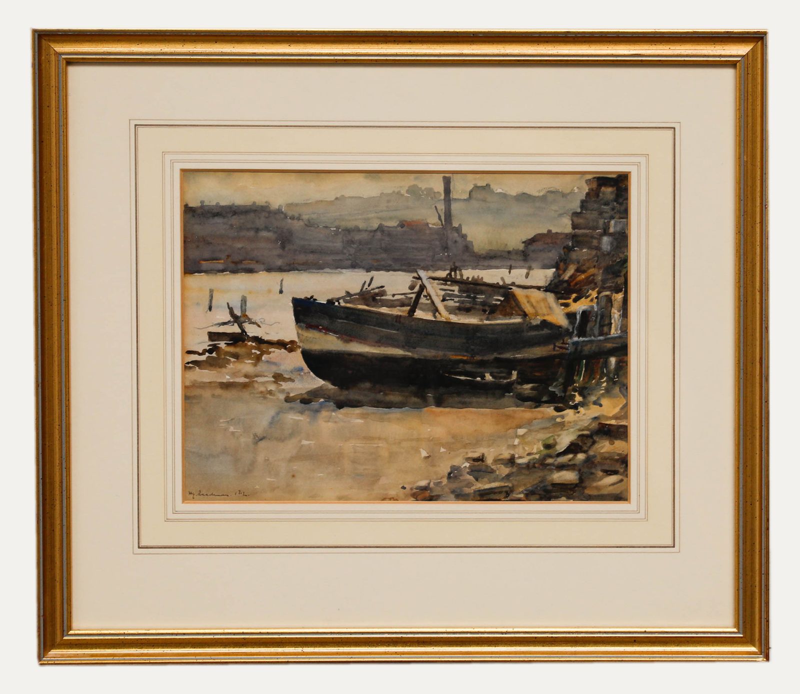 Henry Readman  1912 Watercolour, Beached Fishing Boat
