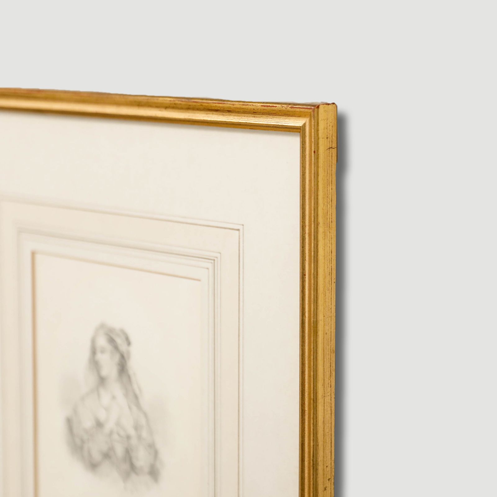 H. O. Collins Framed 19th Century Graphite Drawing, European Maiden photo 117.0
