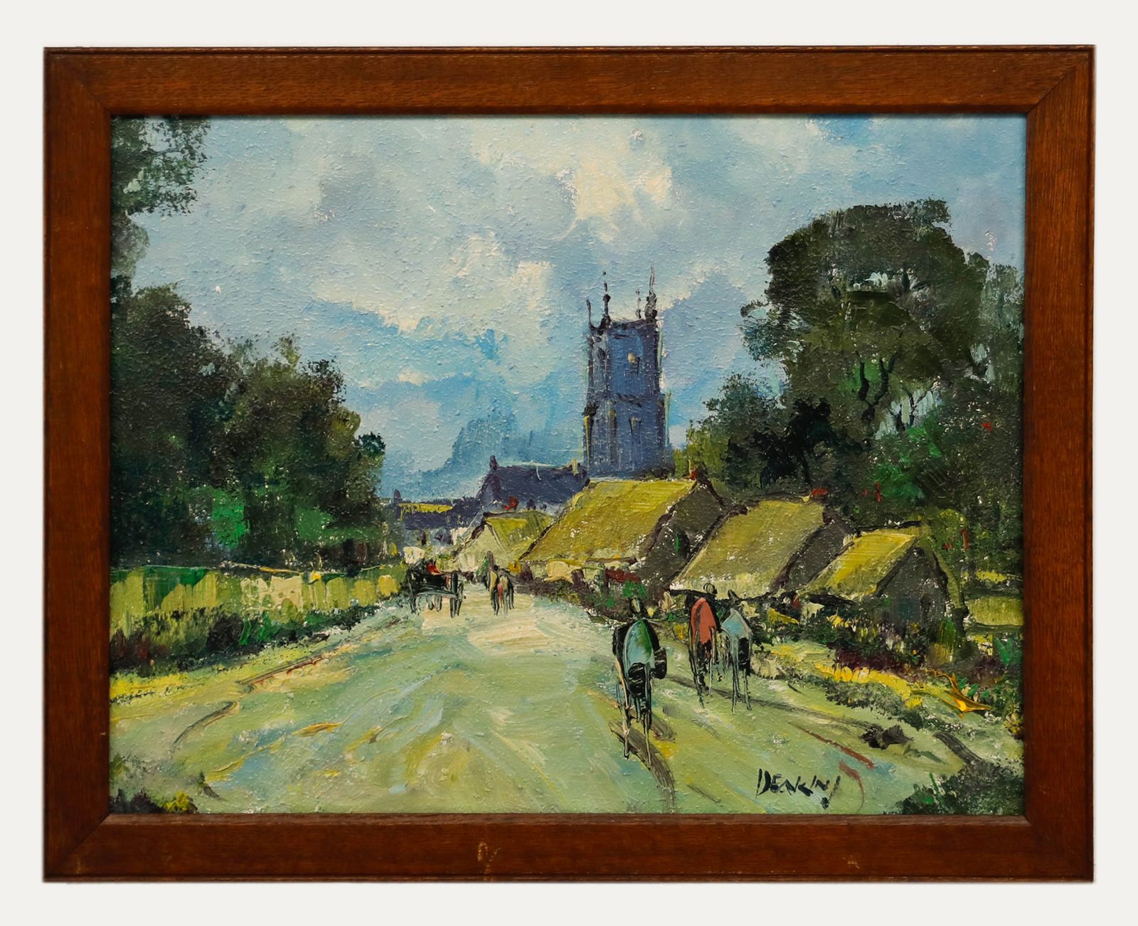 George R. Deakins (1911 1982) Framed Oil, Village Scene With Church Steeple