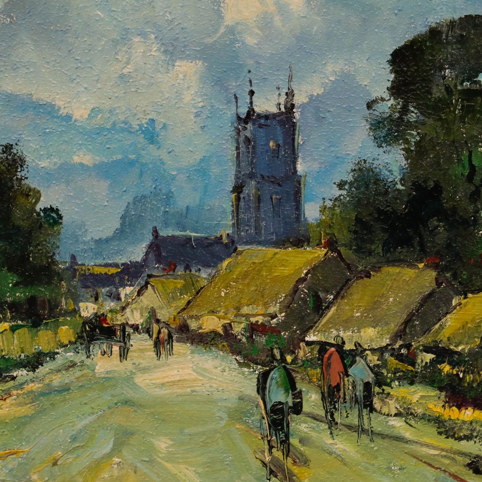 George R. Deakins (1911 1982) Framed Oil, Village Scene With Church Steeple photo Art