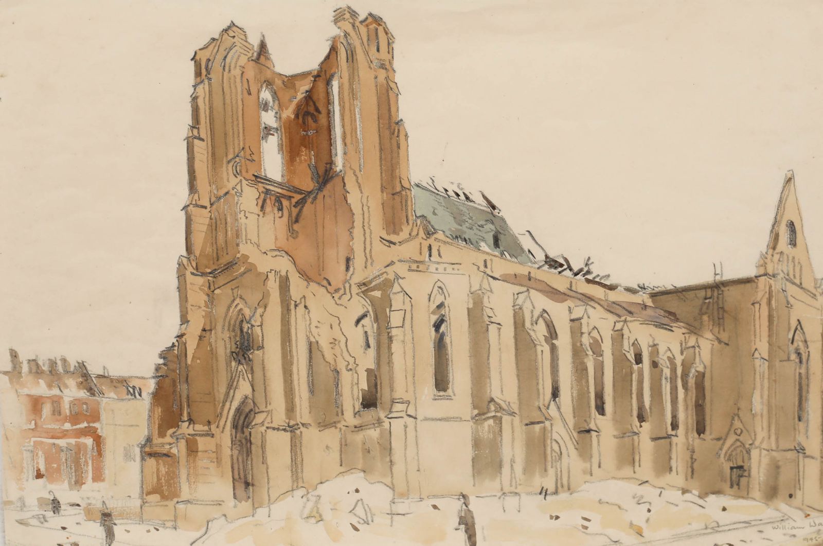 William Warden (1908 1982) 1945 Watercolour, Liebfrauenkirche, Dusseldorf