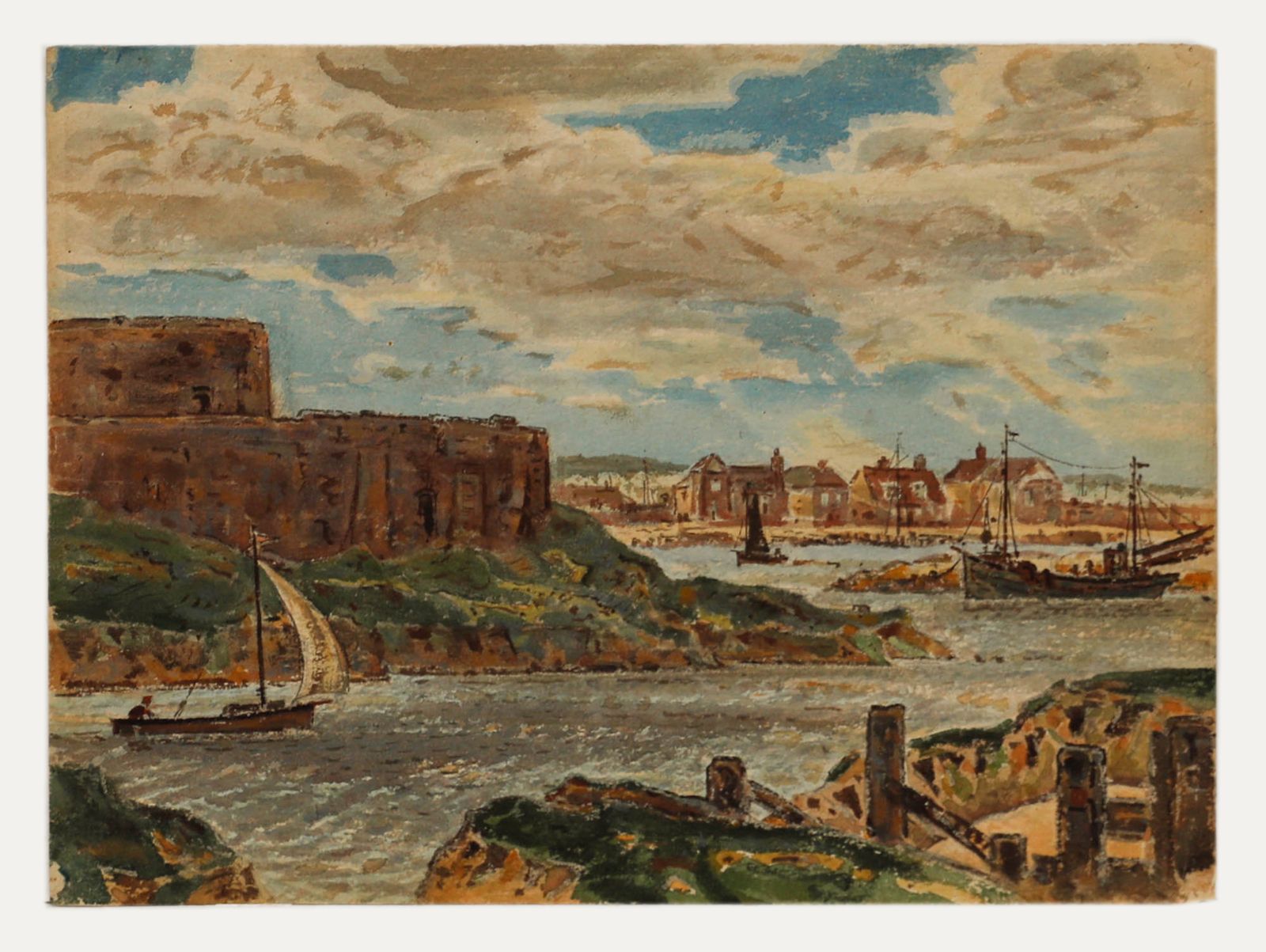 William Warden (1908 1982) Mid 20th Century Watercolour, Houses On The Estuary photo furniture