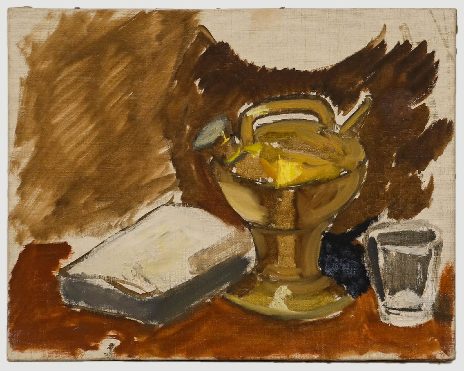 Georges Pacouil (1903 1996) Mid 20th Century Oil, Still Life With Brassware