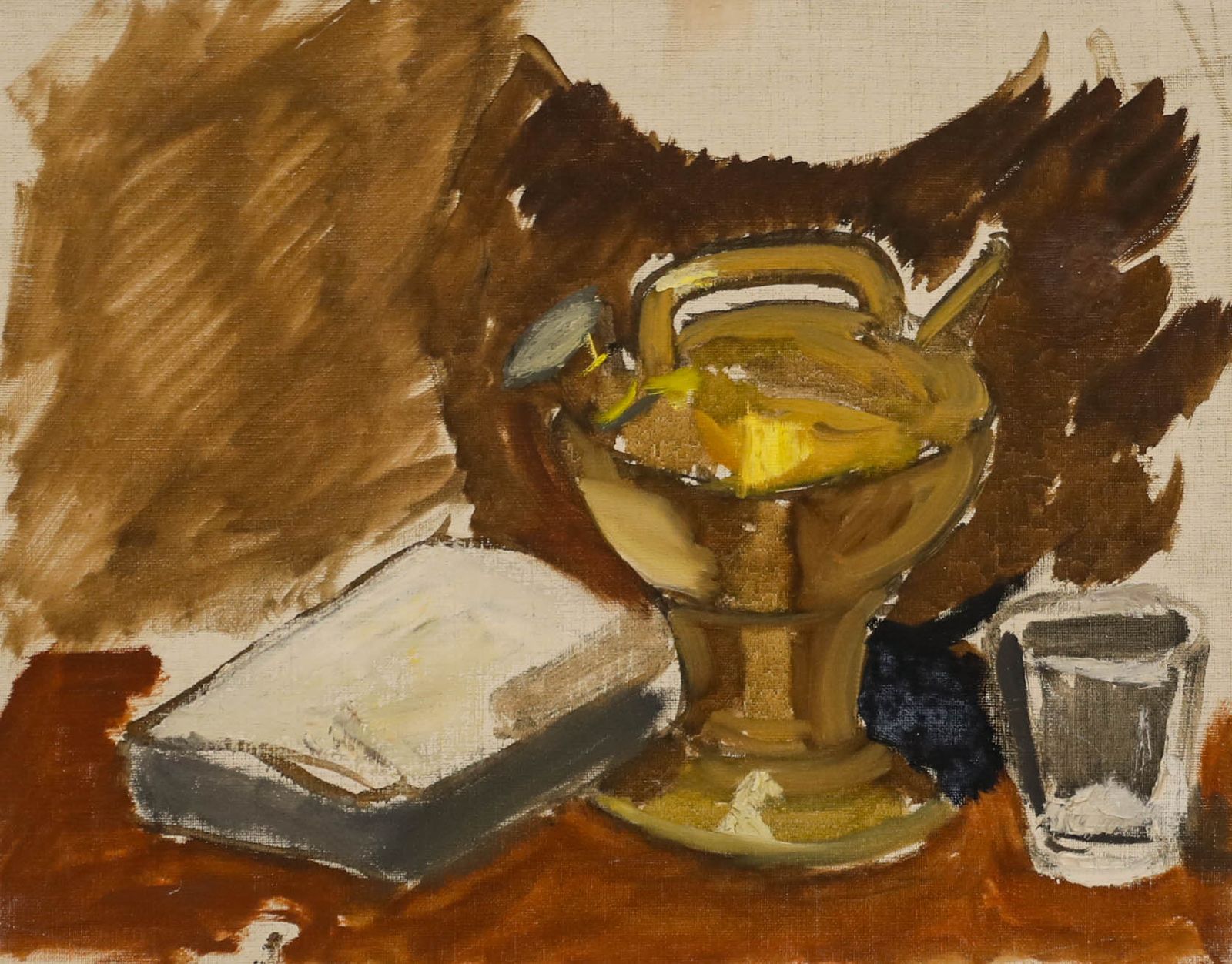 Georges Pacouil (1903 1996) Mid 20th Century Oil, Still Life With Brassware photo furniture