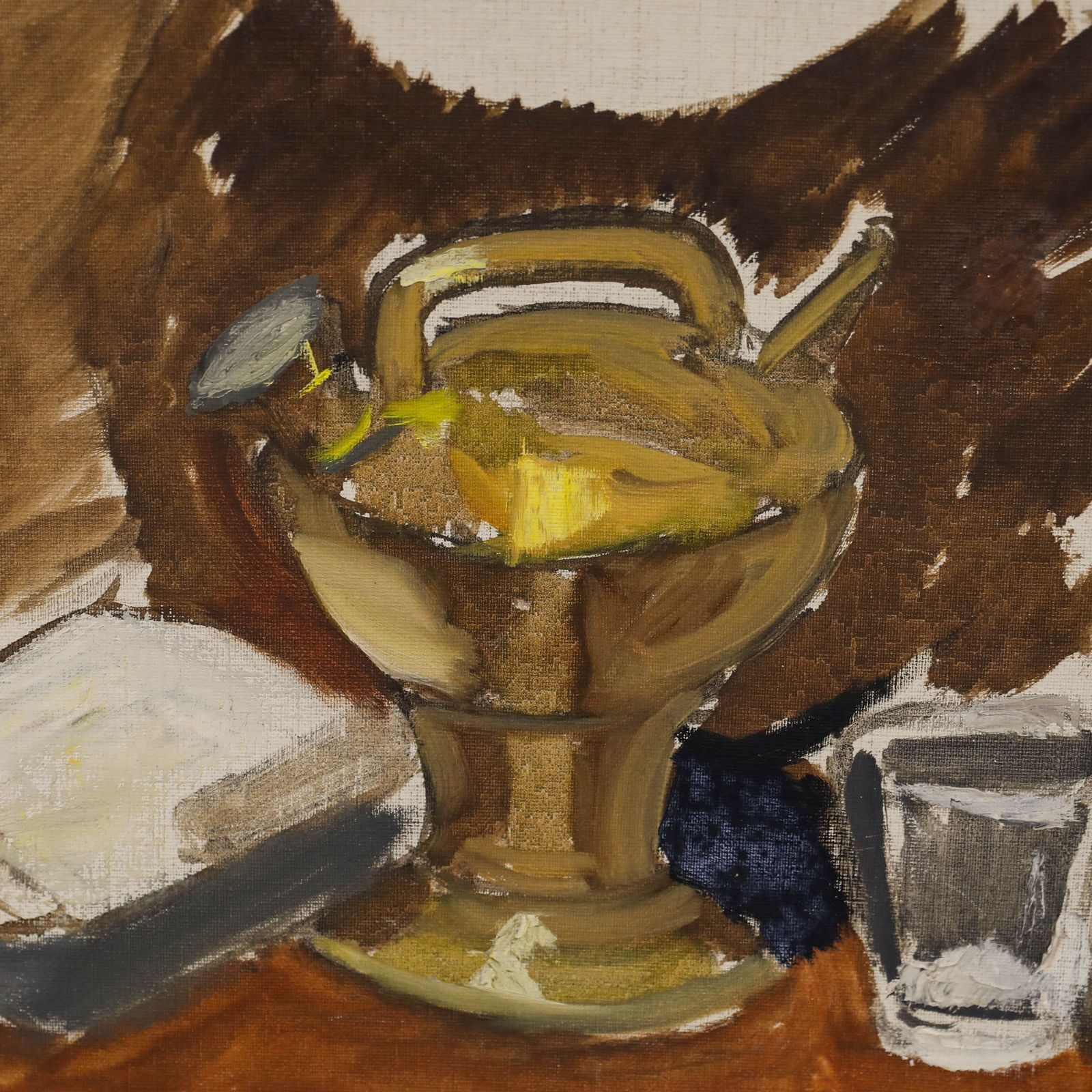 Georges Pacouil (1903 1996) Mid 20th Century Oil, Still Life With Brassware photo Art