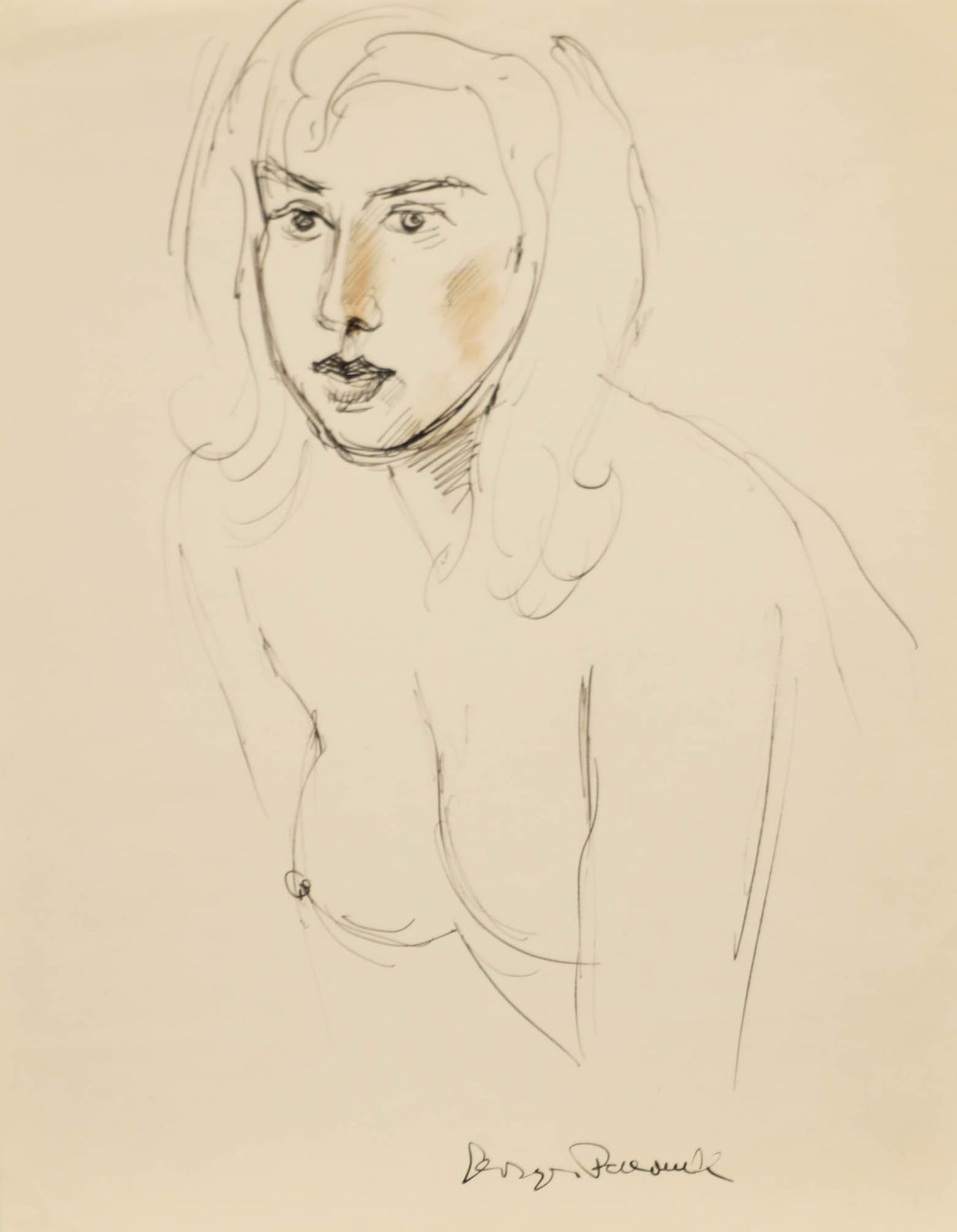 Georges Pacouil (1903 1996) Mid 20th Century India Ink, Nude Bust