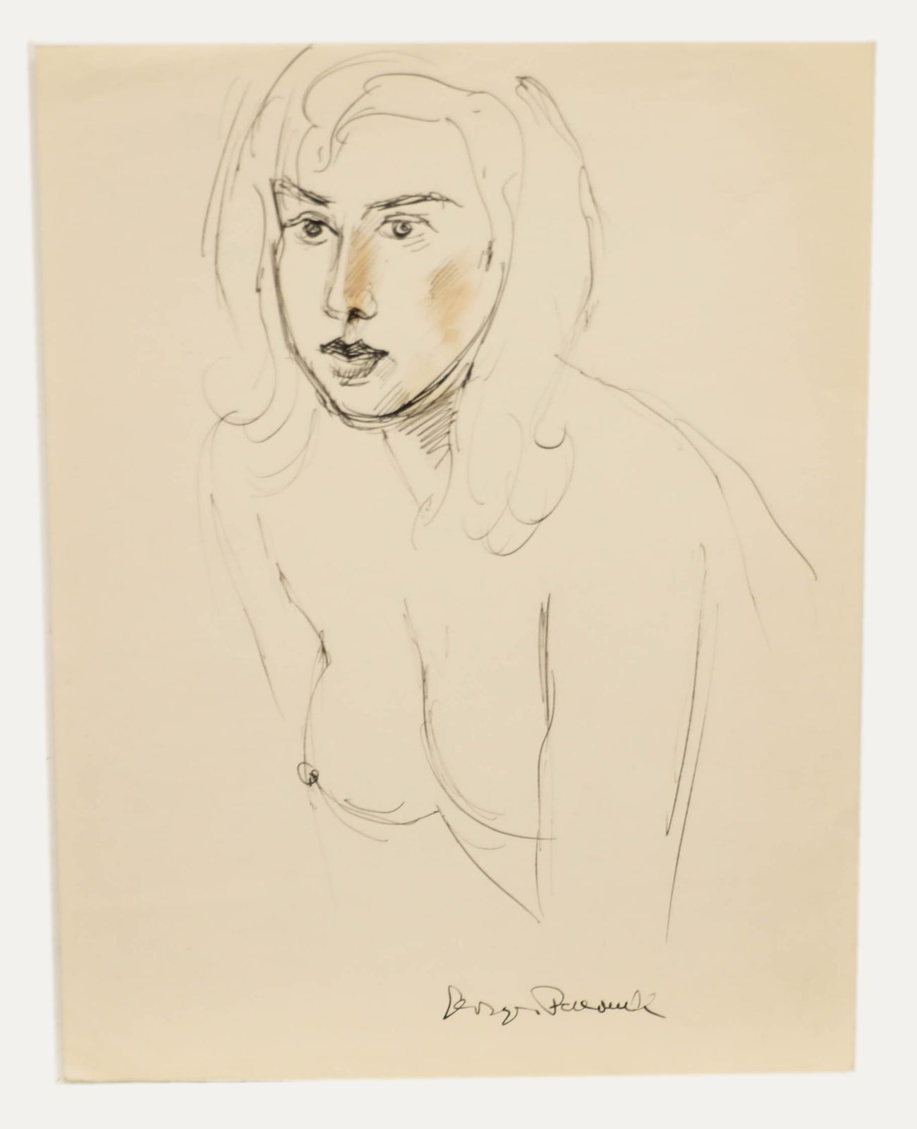 Georges Pacouil (1903 1996) Mid 20th Century India Ink, Nude Bust photo furniture