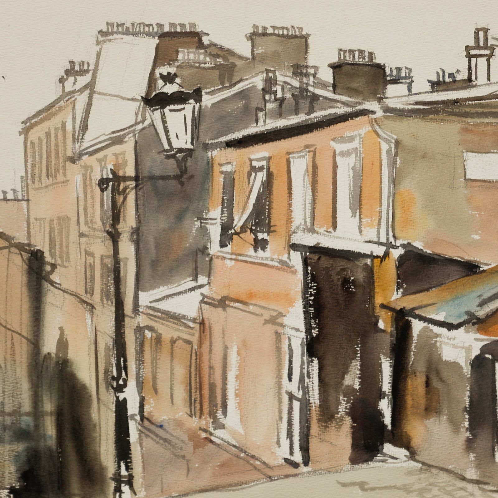 Georges Pacouil (1903 1996) Mid 20th Century Watercolour, Suburban Paris photo Art