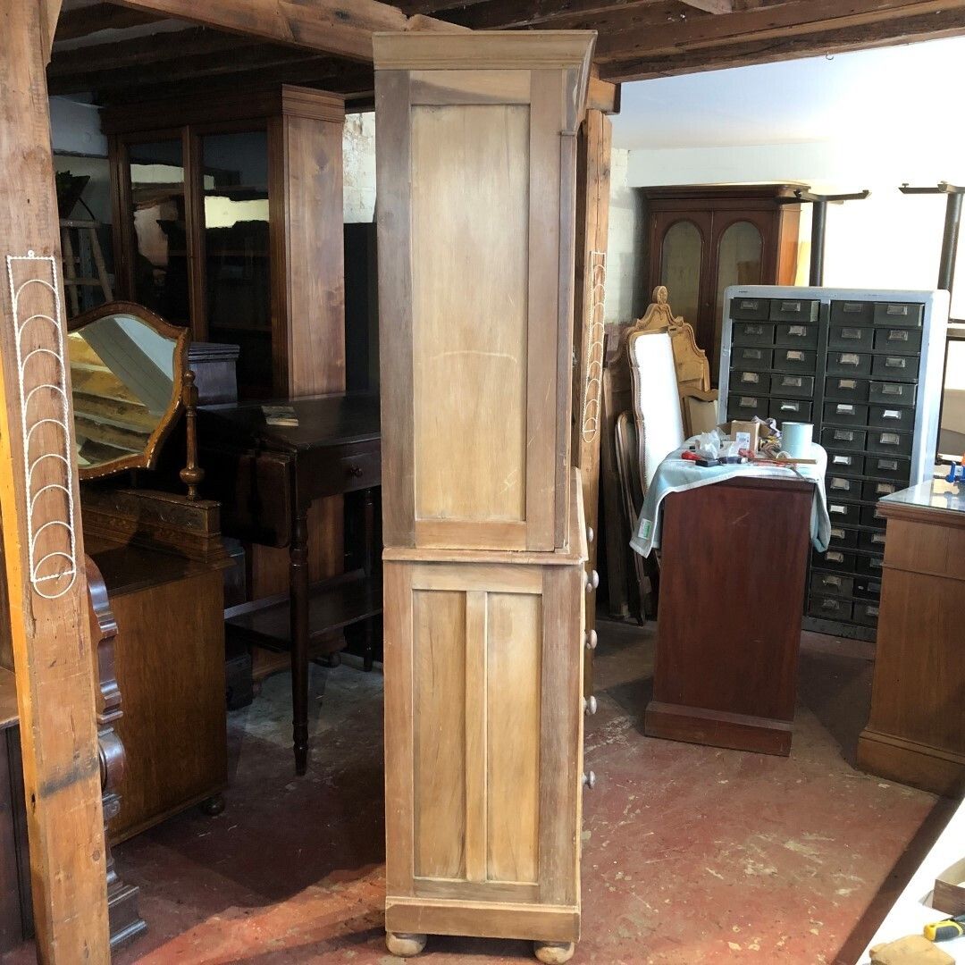 Antique Satinwood Tall Mirrored Cupboard Over Drawers 1910s photo for sale