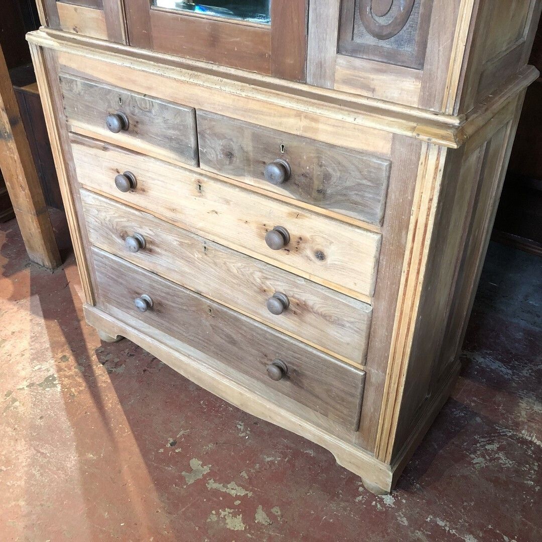 photo vinterior Antique Satinwood Tall Mirrored Cupboard Over Drawers 1910s
