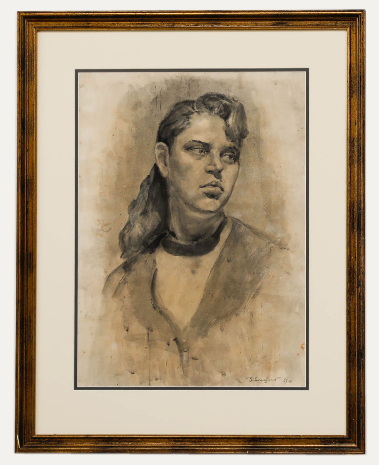 Vladimir Sinitski (1896 1980)  Watercolour, Woman In Monochrome