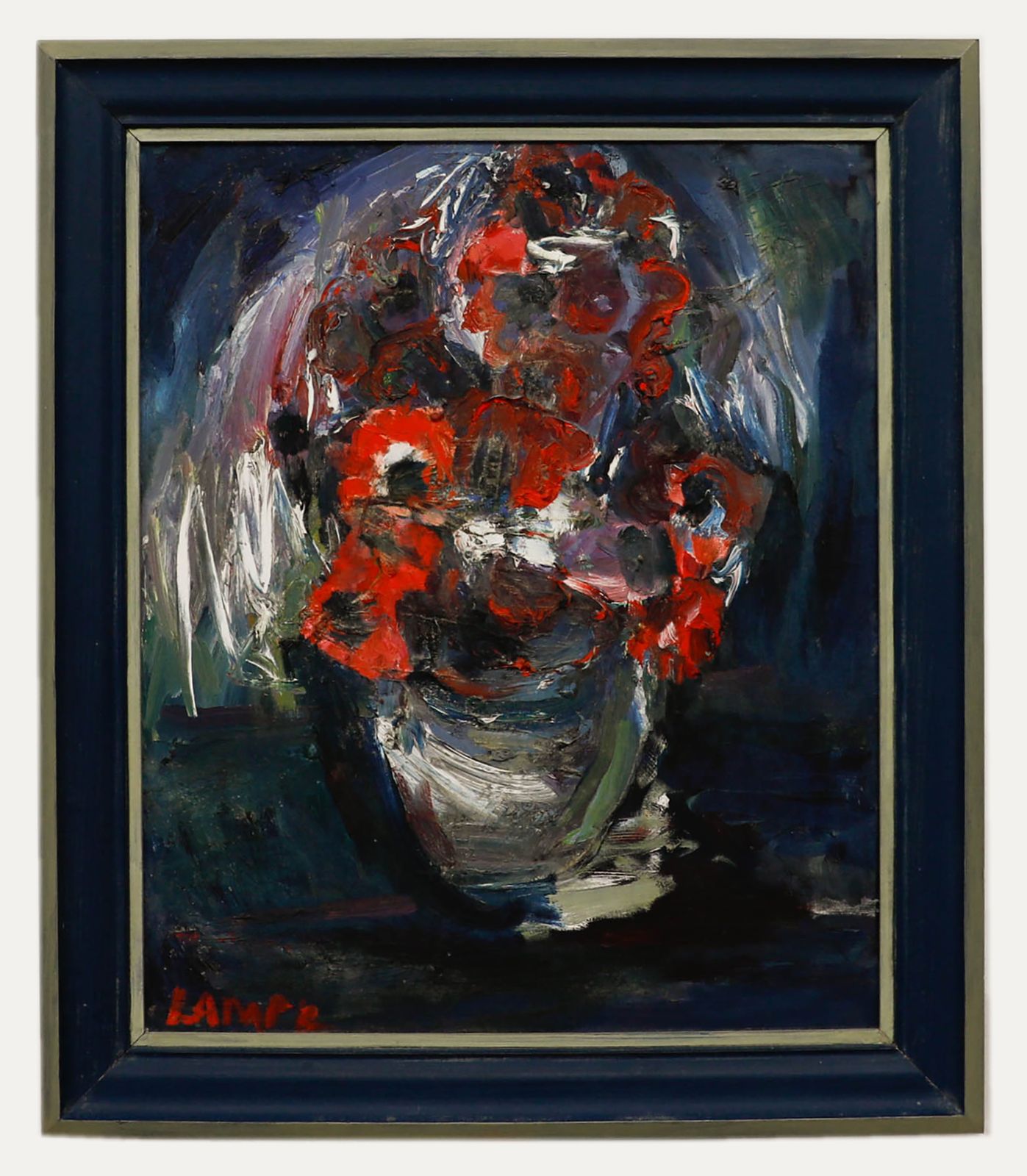 W. Lampl Framed 20th Century Oil, Still Life Of Flowers In A Vase