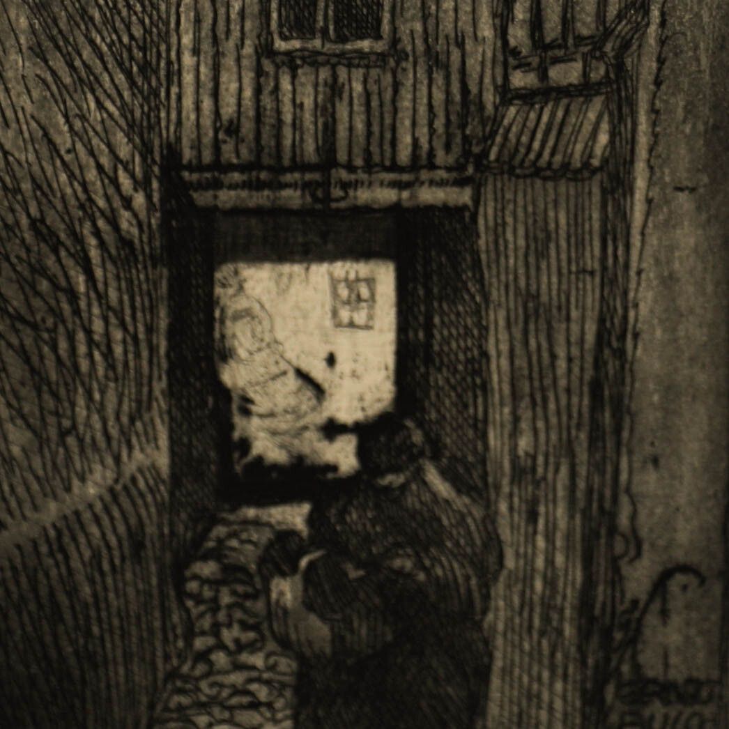Ernst Busch Early 20th Century Etching, Back Alley In Berlin photo Art