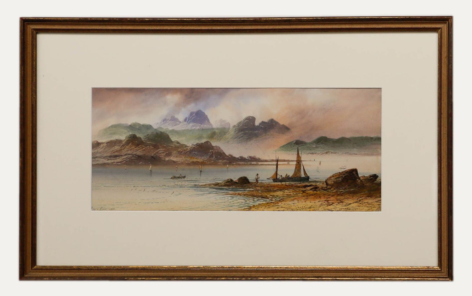 Edwin Earp (1851 1945) Watercolour, Sublime Landscape With Fishing Boats