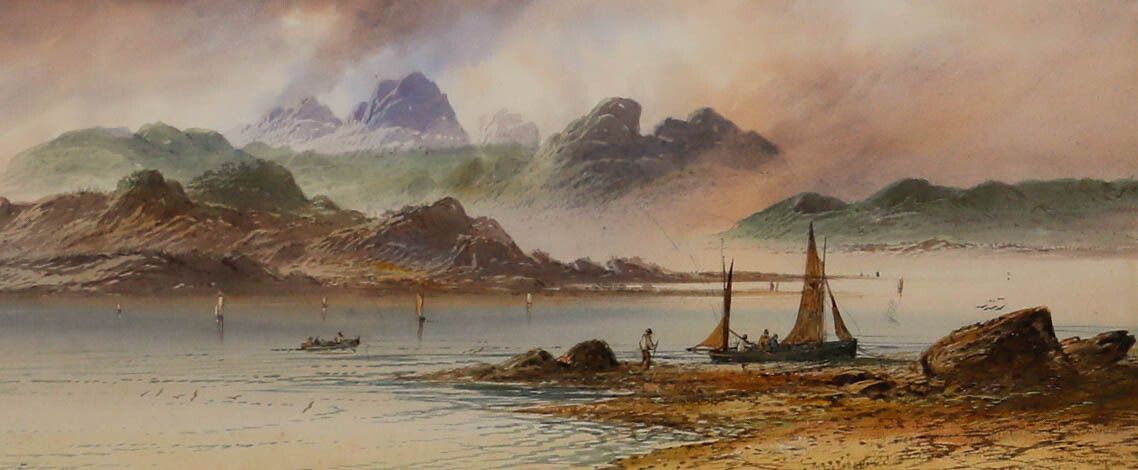 Edwin Earp (1851 1945) Watercolour, Sublime Landscape With Fishing Boats photo furniture