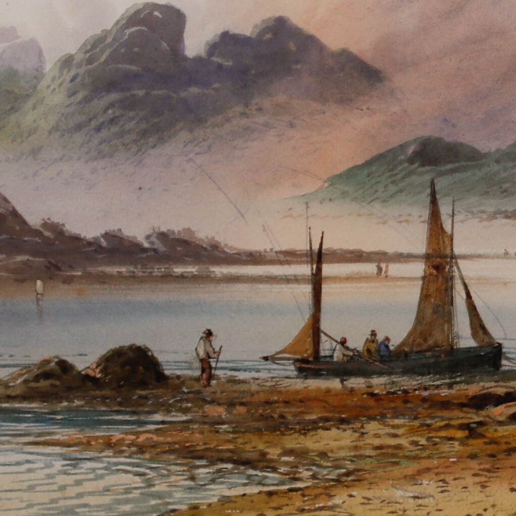Edwin Earp (1851 1945) Watercolour, Sublime Landscape With Fishing Boats photo Art
