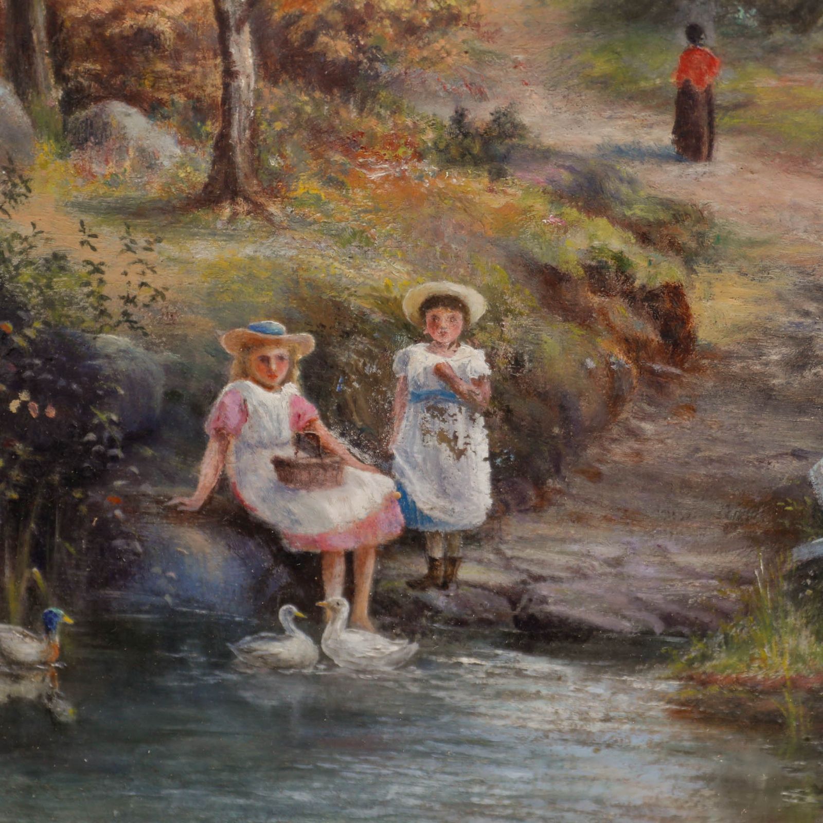 E. Edwards Early 20th Century Oil, Feeding The Ducks photo 169.0