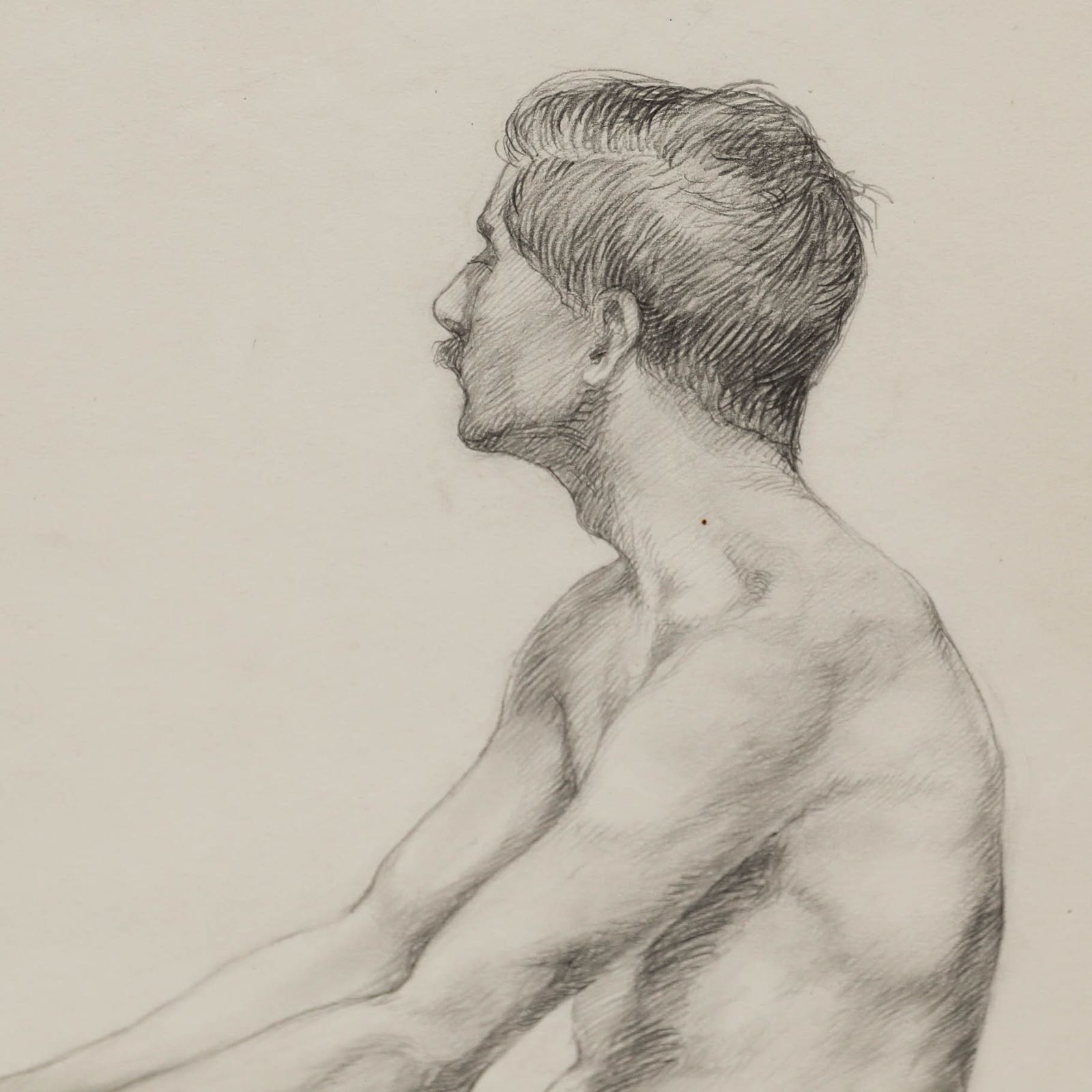 William Kerry 1927 Graphite Drawing, Seated Male Nude II photo for sale