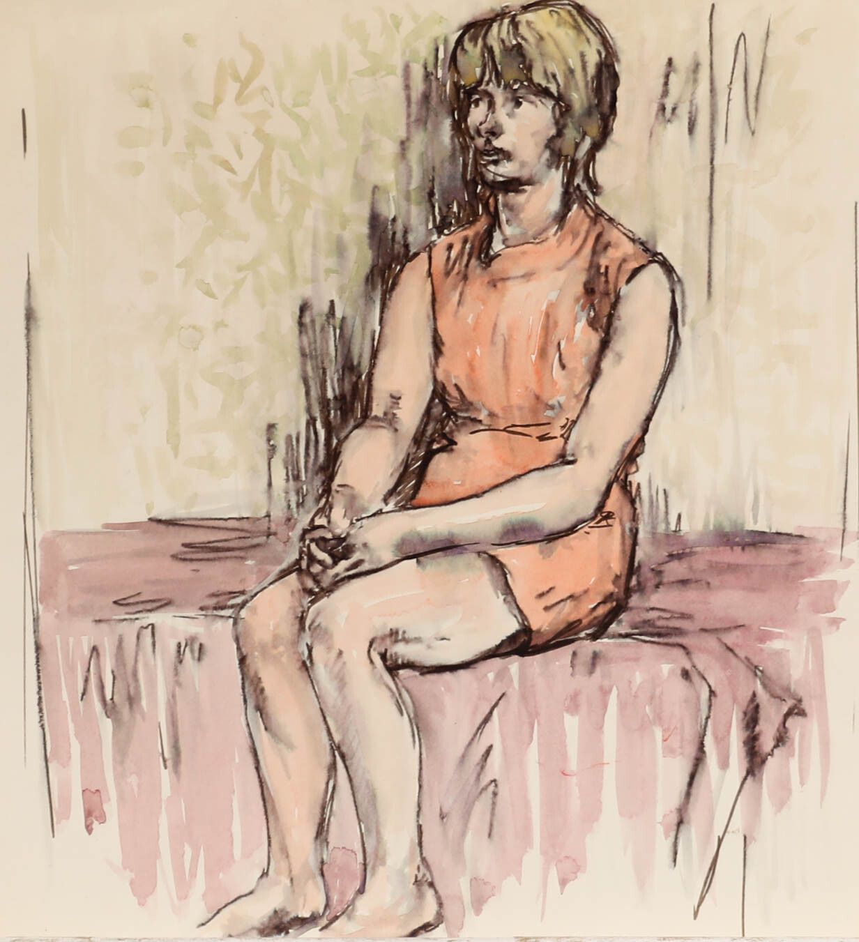 E.P. Clapholt Mid 20th Century Watercolour, The Pink Dress