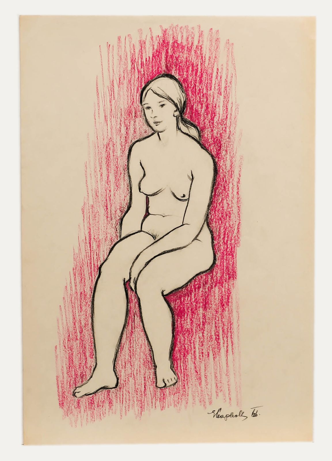 E.P. Clapholt 1966 Pastel, Nude Of Red photo furniture