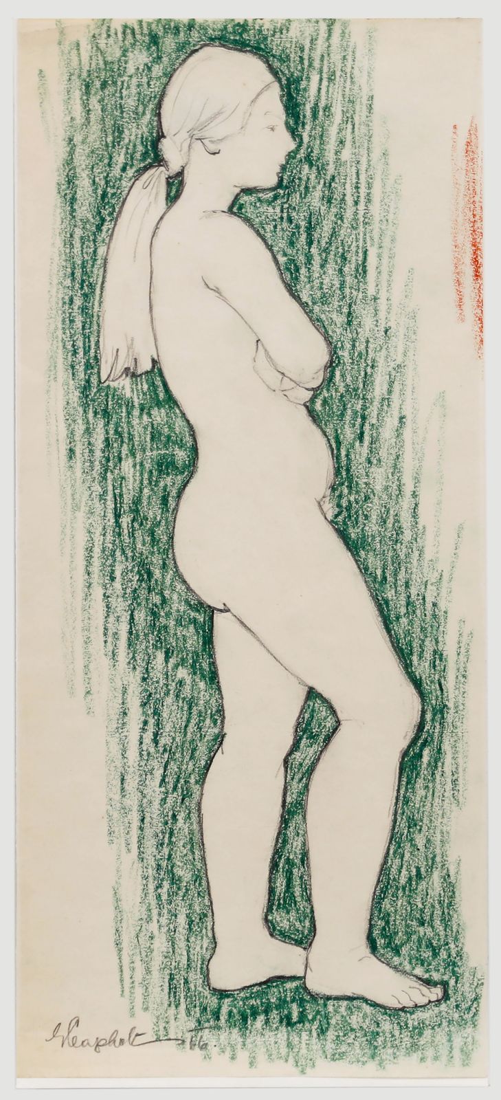 E.P. Clapholt Mid 20th Century Pastel, Nude In Green