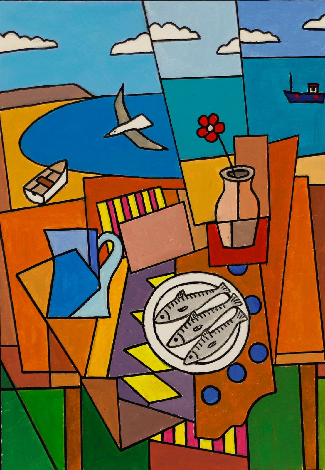 Tim Treagust (B.1958) Contemporary Acrylic, Still Life With Bay View