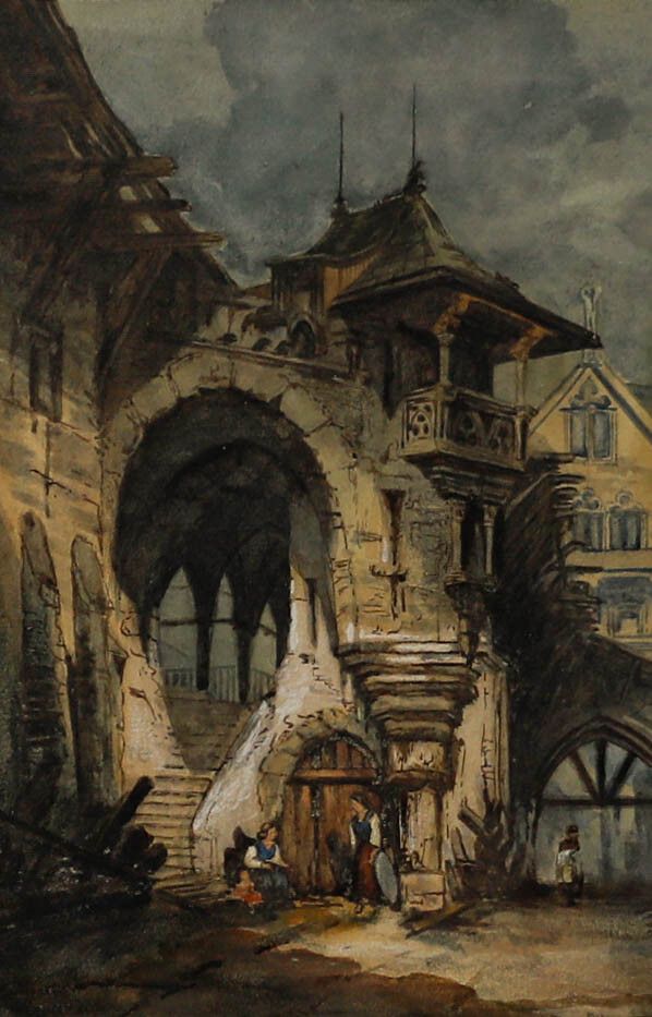 Style Of Samuel Prout 19th Century Watercolour, Beneath Stone Arches photo furniture