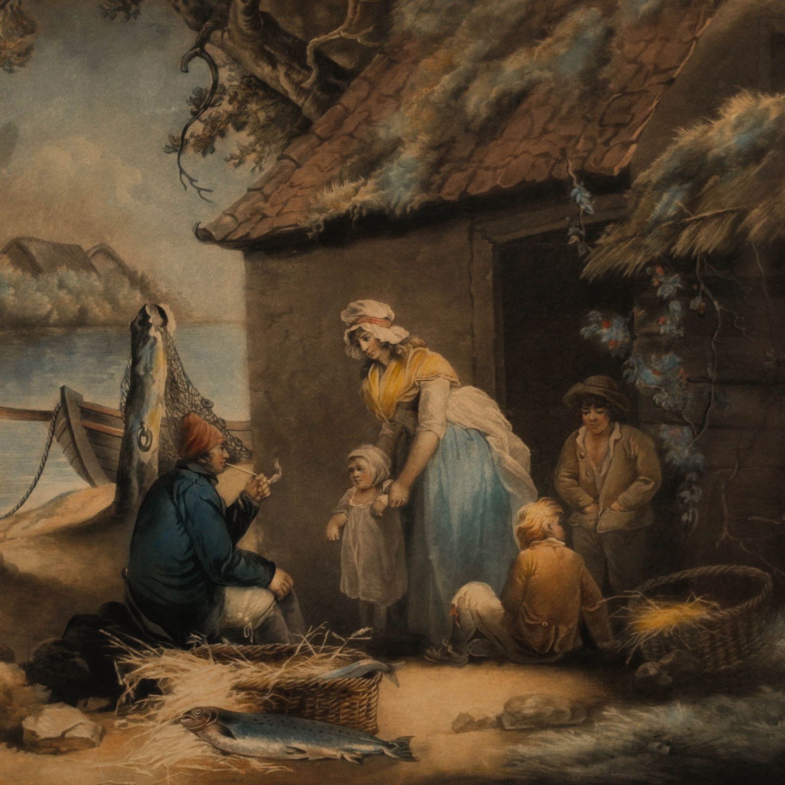 Smith After Morland 1799 Mezzotint, The Fisherman's Hut photo Art