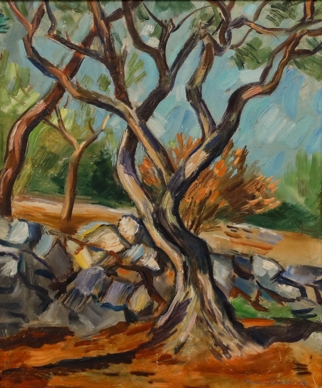Robert Lemercier (1890 1980) Framed Mid 20th Century Oil, Crooked Pine photo furniture