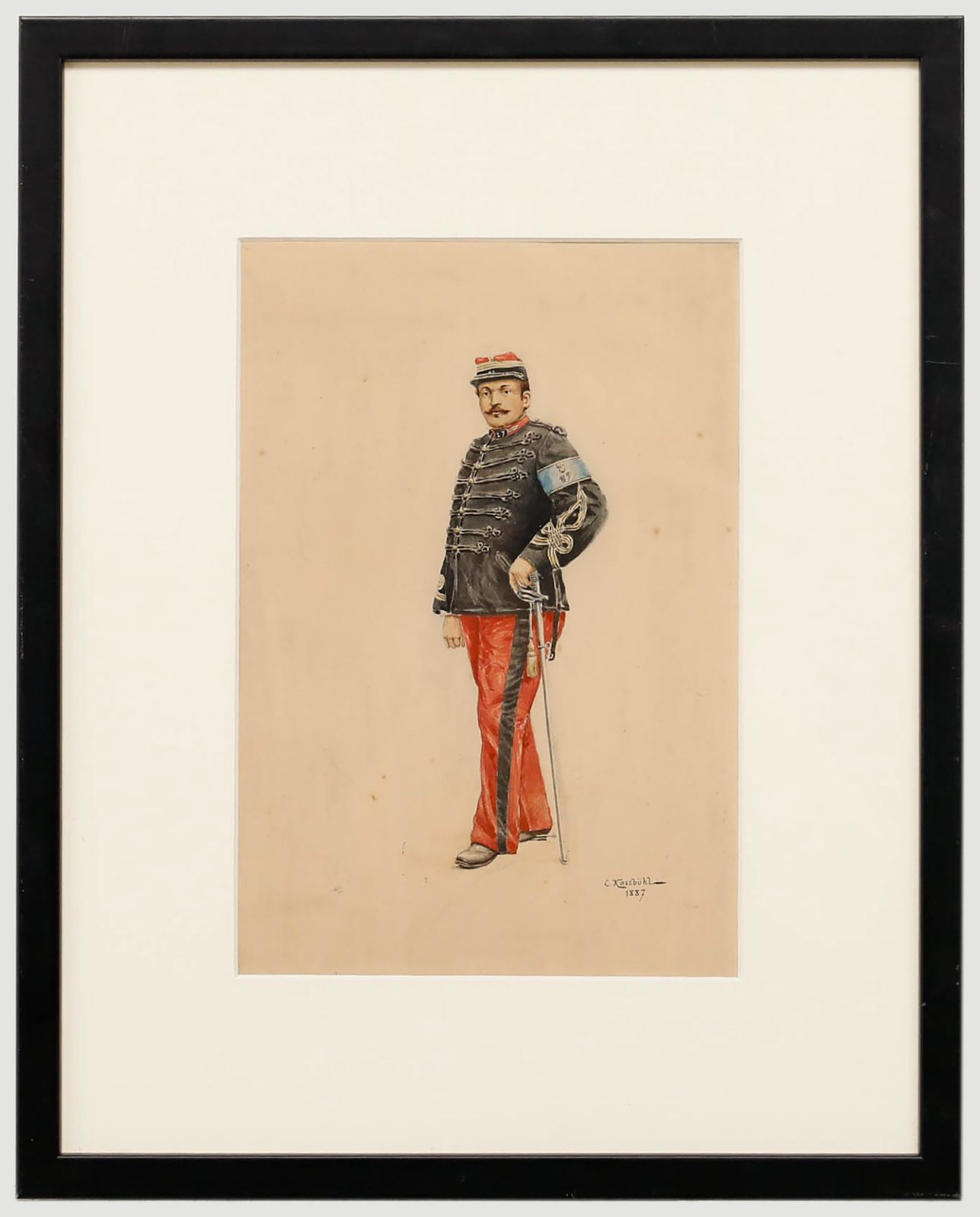 C. Kossbuhl Framed 1887 Watercolour, Portrait Of A French Military Officer