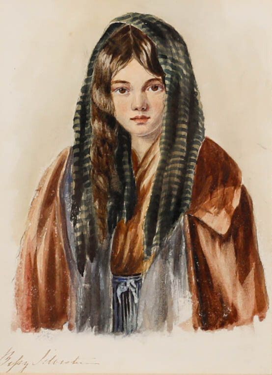 Betsy Sylvester Late 19th Century Watercolour, Portrait Of A Rural Girl photo furniture