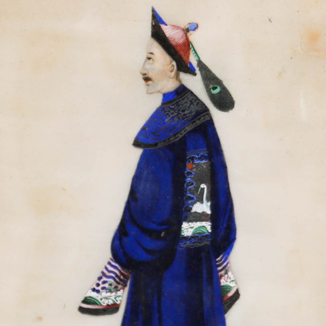Fine 19th Century Chinese School Watercolour Portrait Of A Male Courtier photo Art