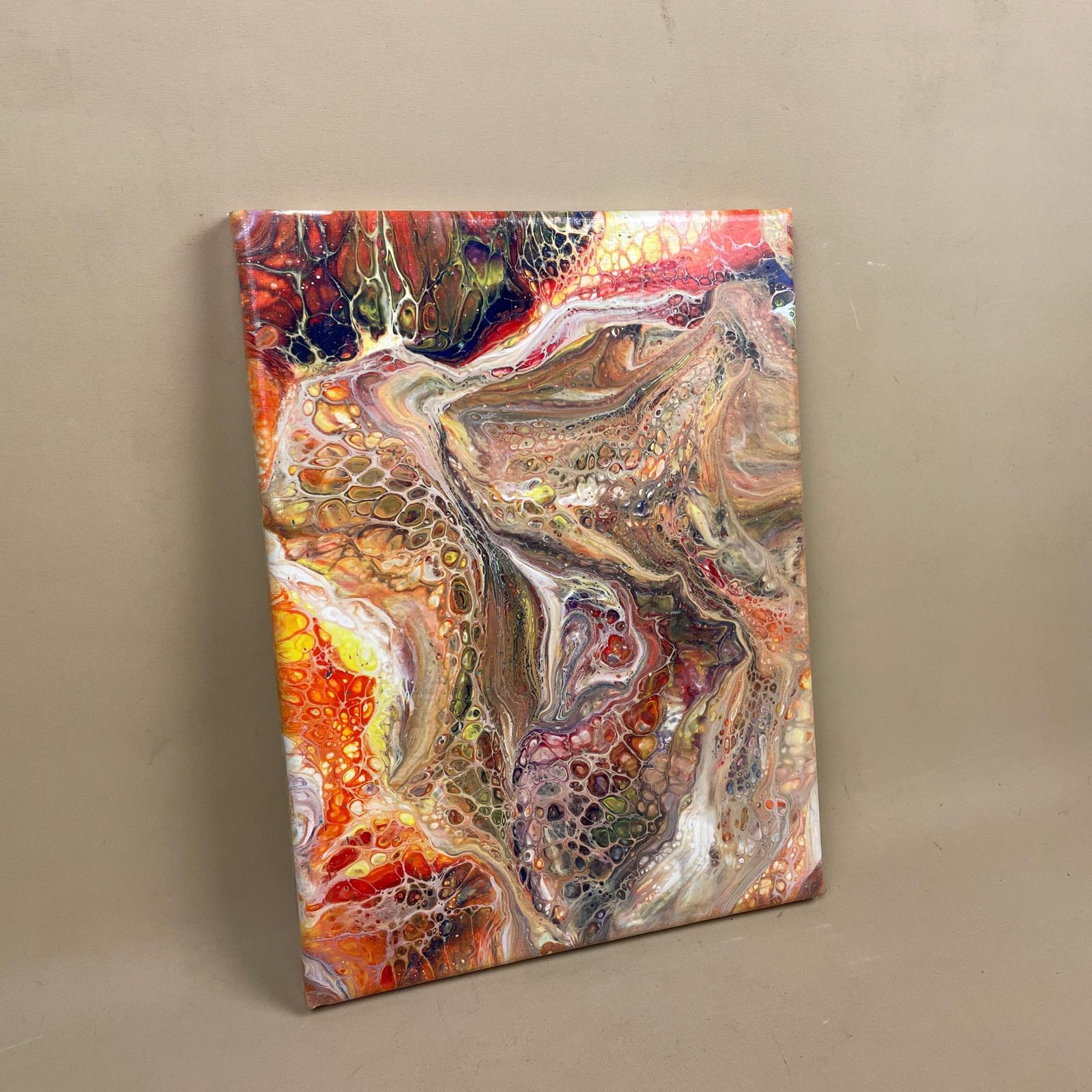 Vintage Marbled Painting Picture Original Artwork On Canvas Marble Pattern Wood Frame Painted Art Rectangle 31x22.7cm Wall Hanging Marbling photo for sale