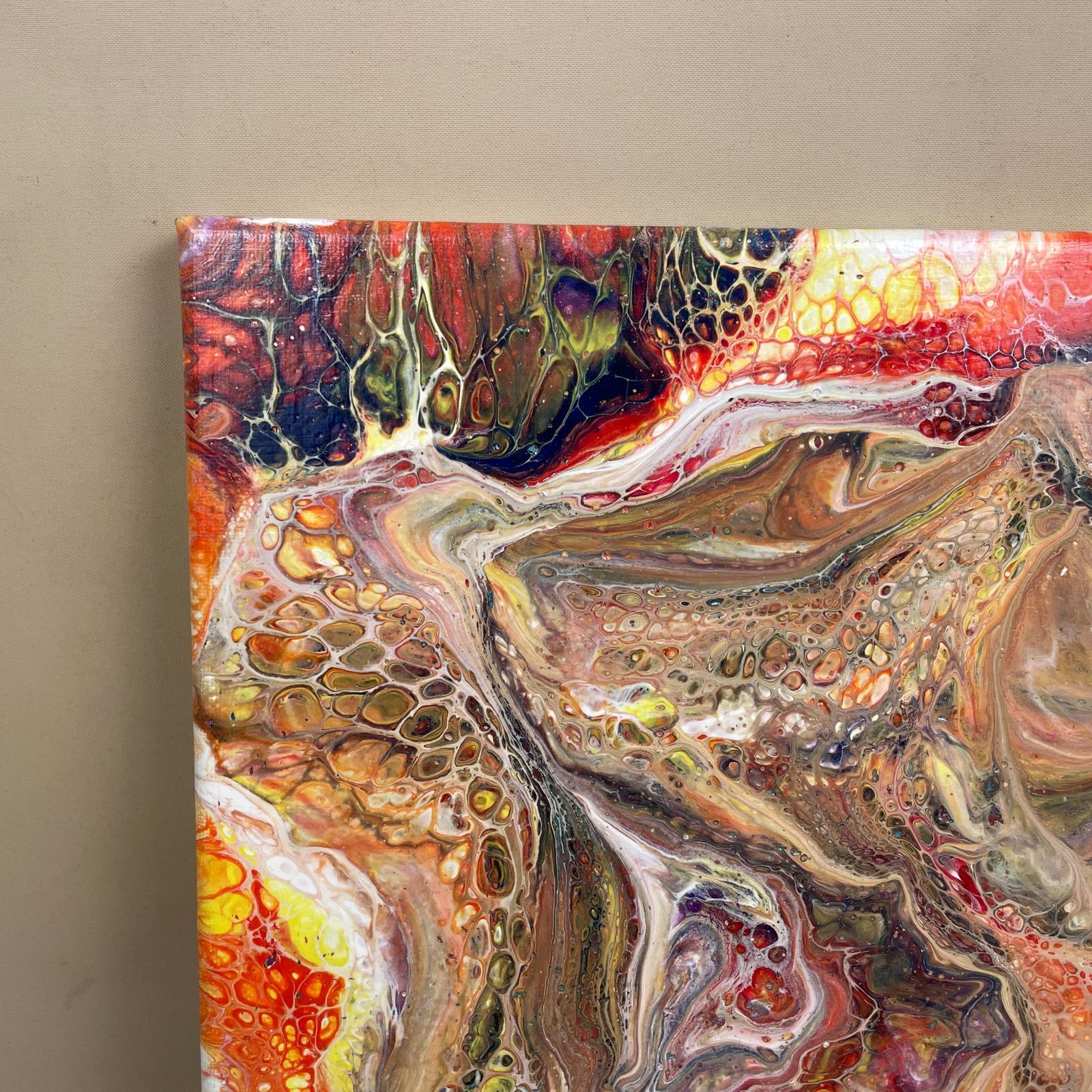 Vintage Marbled Painting Picture Original Artwork On Canvas Marble Pattern Wood Frame Painted Art Rectangle 31x22.7cm Wall Hanging Marbling photo Art