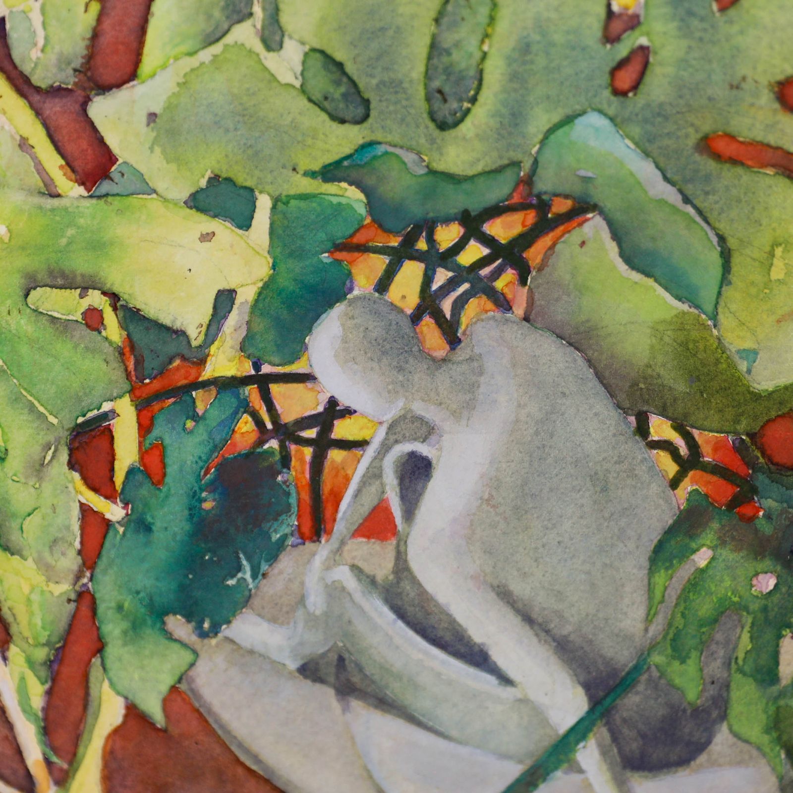 June Bevan (B.1927) 20th Century Watercolour, Stone Maiden And Cheese Plant photo for sale