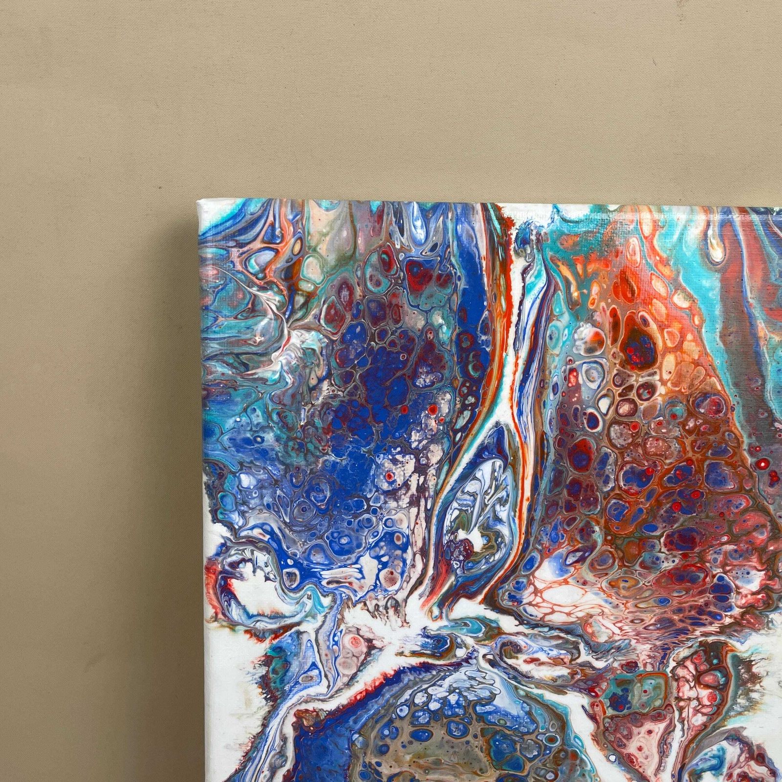 Vintage Marbled Painting Picture Original Artwork On Canvas Marble Pattern Wood Frame Painted Art Rectangle 31x22.7cm Wall Hanging Marbling photo Art