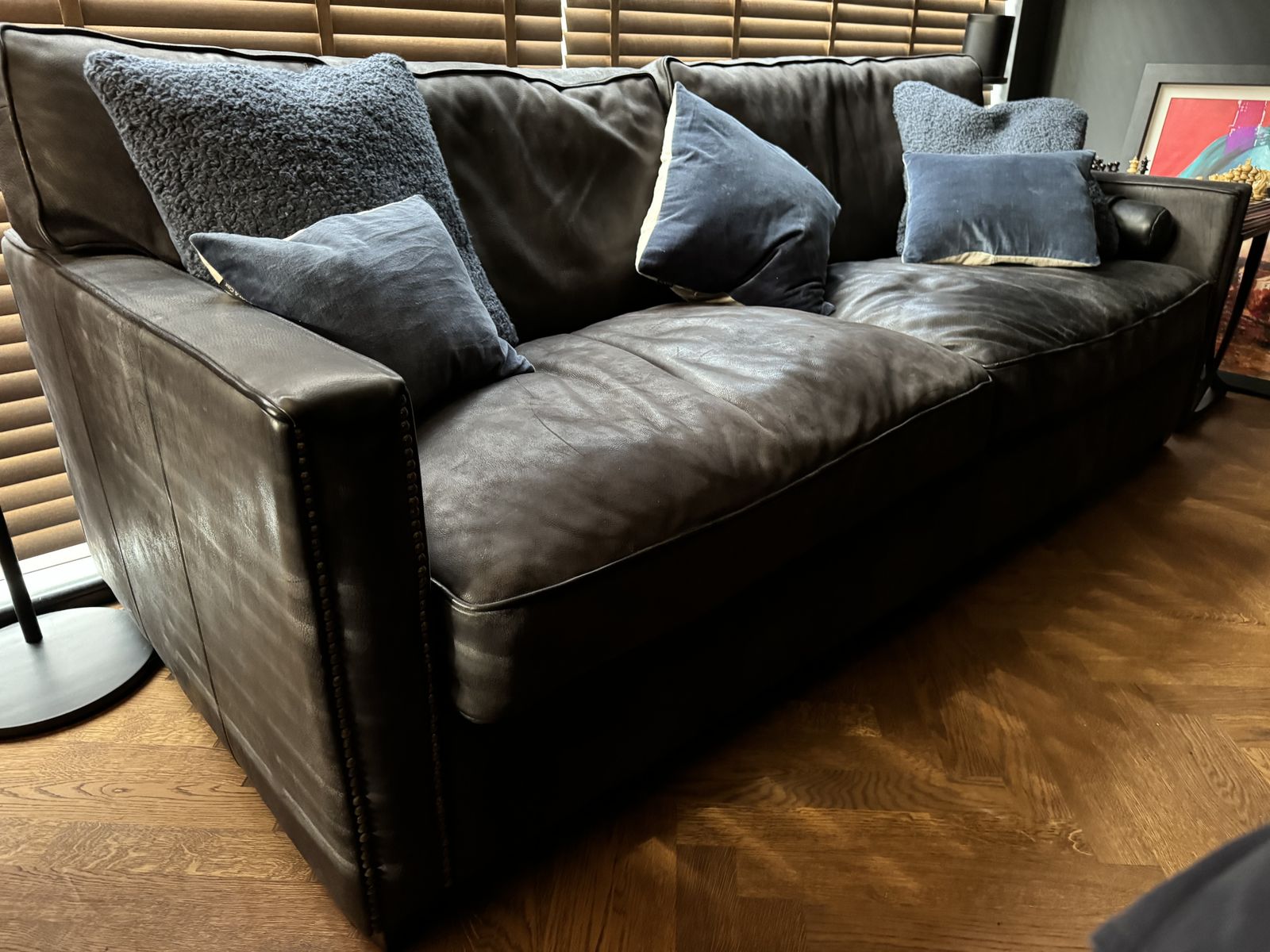 Timothy Oulton Viscount William 3 Seater Sofa In Safari Black Leather photo 2500.0