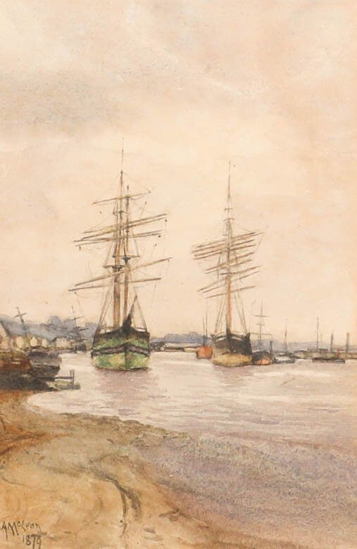 A. Mclean Framed Late 19th Century Watercolour, Moored Boats photo furniture