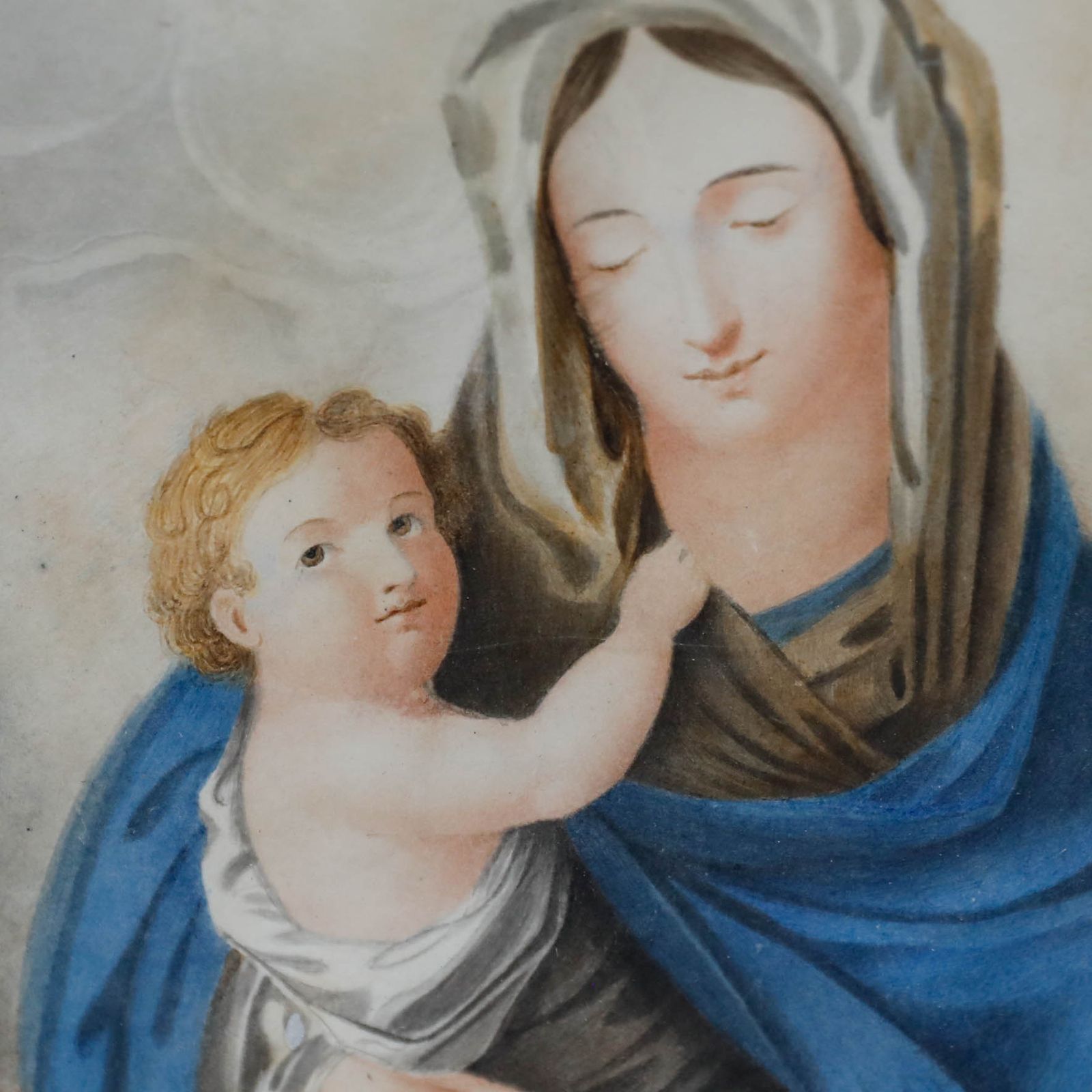 Framed Early 19th Century Watercolour Madonna & Child photo Art
