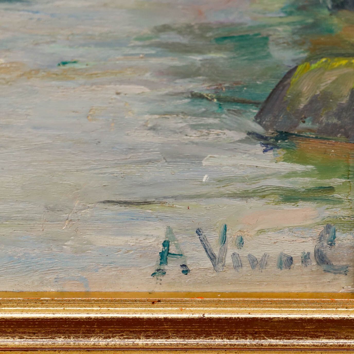 Andre Leon Vivrel (1886 1976) Mid 20th Century Oil, River Bend photo vinterior