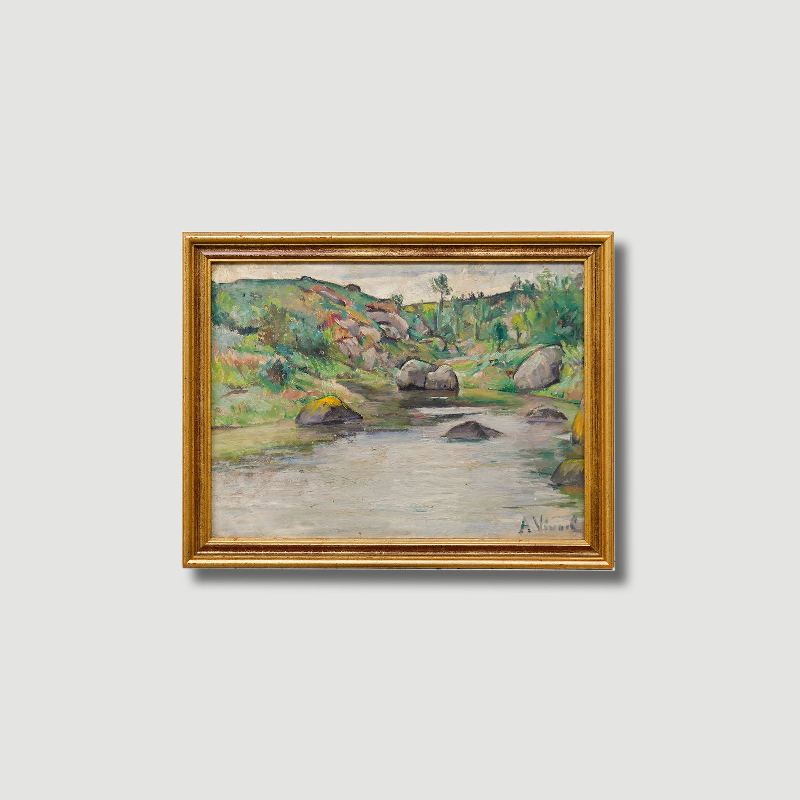 Andre Leon Vivrel (1886 1976) Mid 20th Century Oil, River Bend photo buy