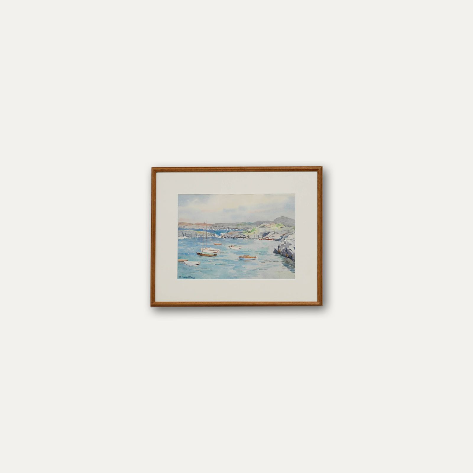 R. Hugh Jones Framed 20th Century Watercolour, Boats Docked By Coastline photo buy
