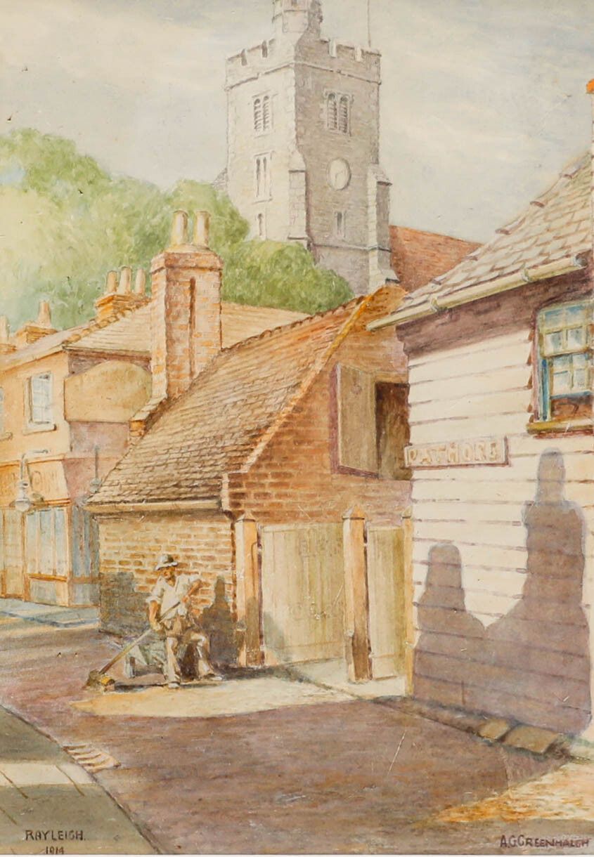 A. Greenhalgh Framed Early 20th Century Watercolour, A Street In Rayleigh photo furniture