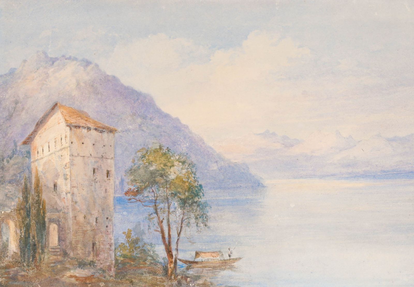 Italian School Early 20th Century Watercolour Lakeside View photo furniture